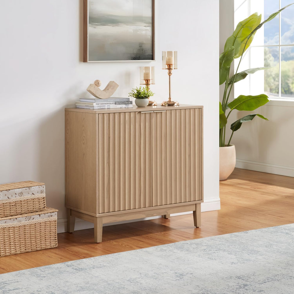 Modern Fluted Accent Credenza - Sideboard Buffet Cabinet with Doors & Adj...