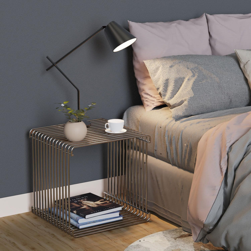 Chrome Side Table, Metal Stainless Steel Side Table with Mirror Finish for Li...