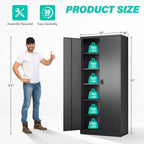 SISESOL Metal Storage Cabinet with 2 Doors and 6 Shelves,71" Lockable Garage Storage Cabinet,Black Metal Cabinets with Lock,Locking Steel Cabinets for Home,Office,Garage,Shop,School