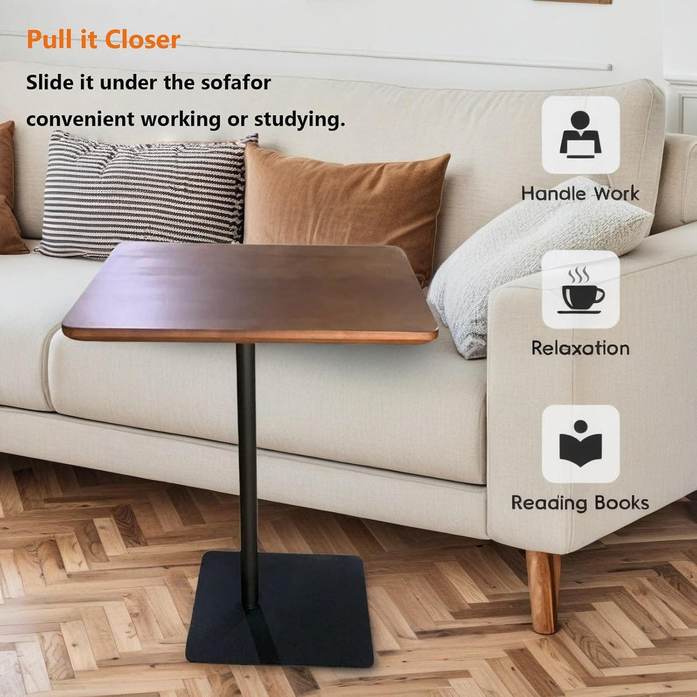 C Shaped End Table, Solid Wood Side Table, 26 Inch High Sofa Tables for Couch...