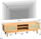 Boho TV Stand for 55 65 Inch TV, Rattan Entertainment Center with Shelves, Cabinets and Sliding Doors, TV Media Console Table with Solid Wood Feet & Cord Holes for Living Room, Bedroom, Natural