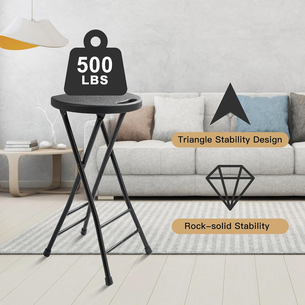 COOZMENT 24-Inch Folding Stool with Handle, Folding Bar Stool with Non-Slip F...