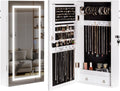LAVIEVERT Jewelry Armoire with LED Lighted Mirror, Wall/Door Mounted Frameless Mirror with 3 Color Lights, Lockable Jewelry Cabinet Hanging Jewelry Organizer with 2 Drawers - White