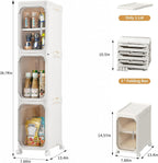 3-Tier Slim Narrow Bathroom Storage Cabinet, Cream White | Tool Free Assembly, Adjustable Shelves, Fits for Narrow Spaces, Reinforced Stability, Magnetic Clear Door