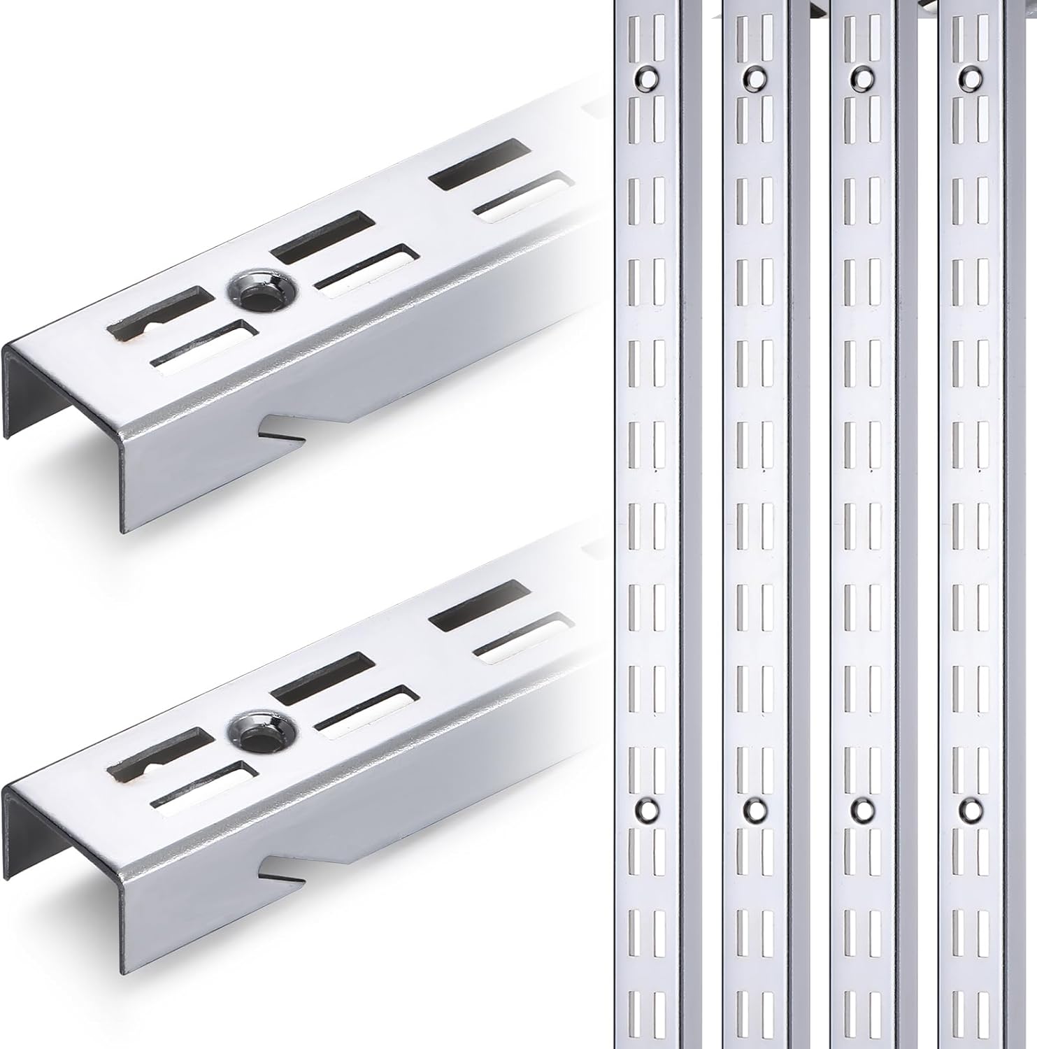 6 Pcs 47.5 Inches Shelf Rails Bracket Track Upright Closet System Hardware Adjustable Wall Standard Shelf Standards for Pantries, Linen Closets, Laundry Rooms, Utility Rooms (Sliver)