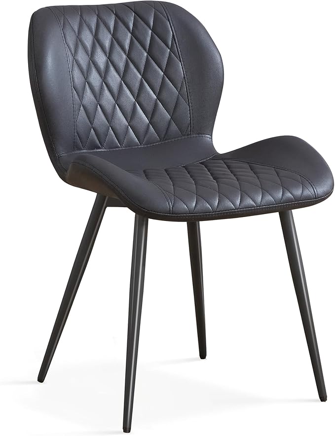 Dining Chair, Comfy Modern Dining Chairs with Thick Cushions, Upholstered Fabric Kitchen Side Chairs with Adjustable Metal Legs for Dining Room (Black)
