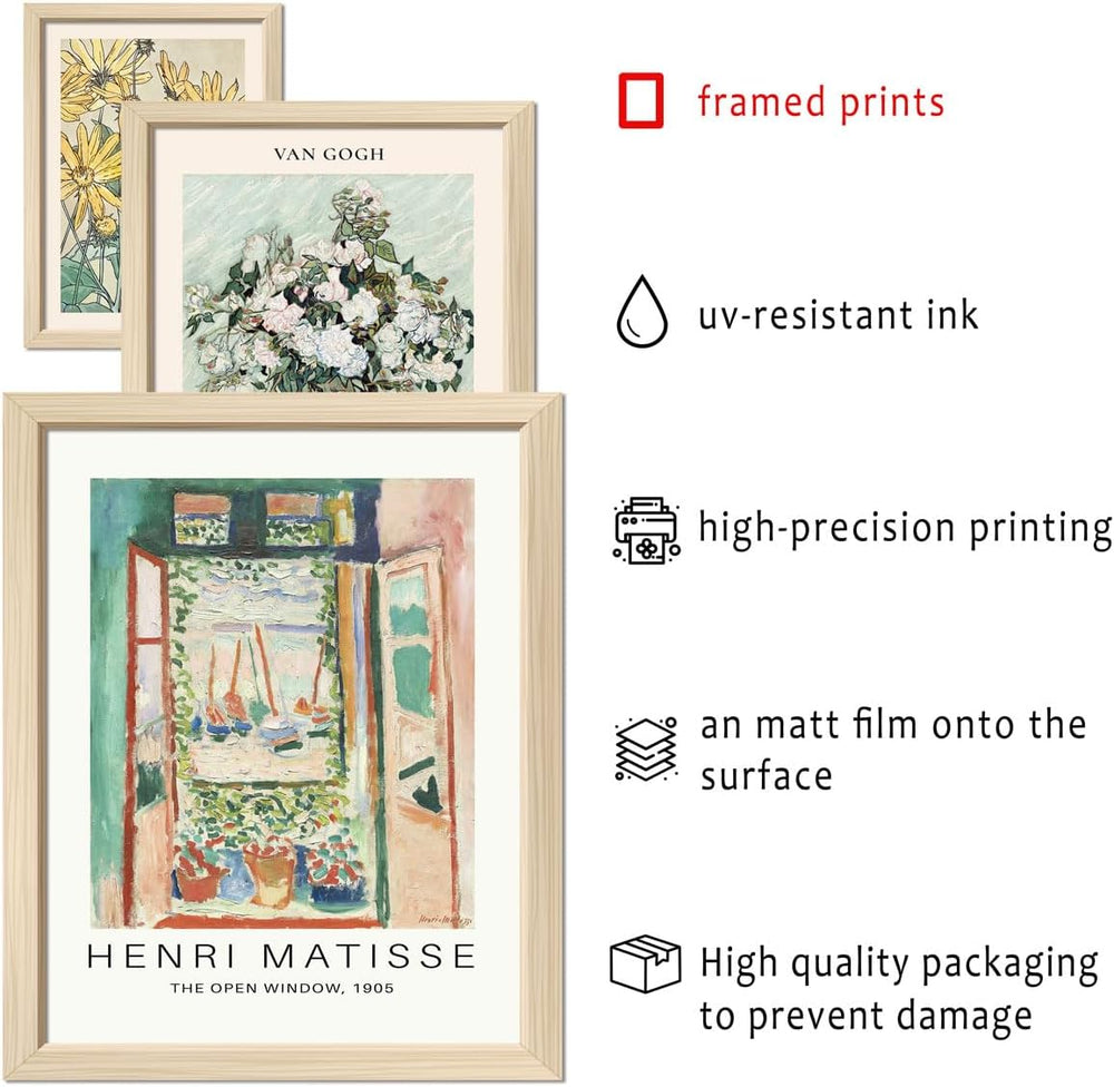 ANERZA 16 PCS Framed Sage Green Wall Art Decor, Matisse Wall Prints for Bedro...