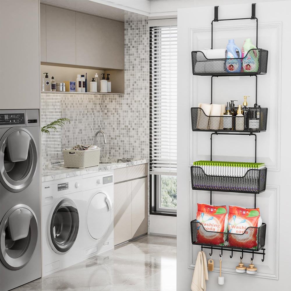HapiRm Over The Door Organizer - Hanging Door Organizer with 4 Metal Large Ca...