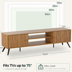 COMHOMA TV Stand for Living Room, Mid Century Modern Entertainment Center for 65/70/75 Inch TVs, Retro Brown TV Console with Fluted Door Cabinets and Open Adjustable Shelve Storage for Bedroom (70In)