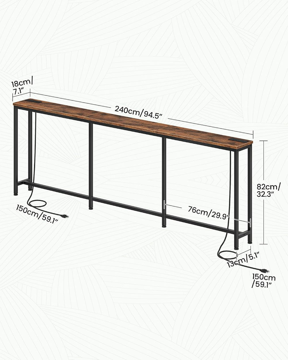 CHOEZON 94.5'' Narrow Console Table with Outlet, 7.1" Behind Cou...