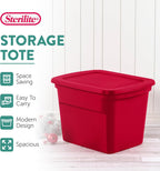 Sterilite 18 Gallon Stackable Storage Tote Container, Seasonal Home Decor, and Garage Organizer Bin with Lid, Red (16 Pack)