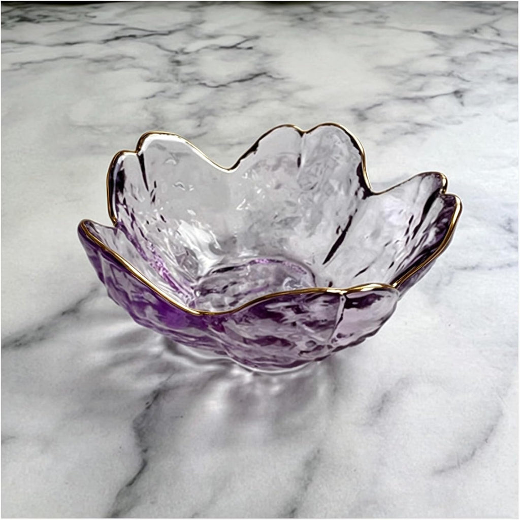 Small Jewelry Dish Tray, Flower Ring Dish Jewelry Tray, Nightstand Decor Glass Trinket Dish, Jewlery Plate Crystal Ring Holder Dish, Gifts Engagement Jewelry Bowl Dish for Rings, Earrings (Purple)