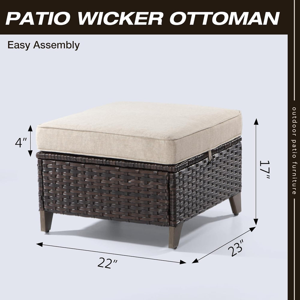 Joyside Patio Ottoman Set of 2, All Weather Outdoor Rattan Ottomans Patio Foo...