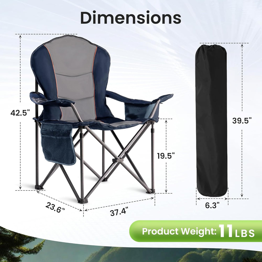Oversized Camping Chair Heavy Duty- Portable Folding Chair, Cup Holder & ...