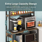 Denkee Large Bakers Rack with Power Outlets, 38 Inch Microwave Stand with Storage, 5-Tier Coffee Bar Stand, Industrial Kitchen Shelf Rack, Rustic Brown