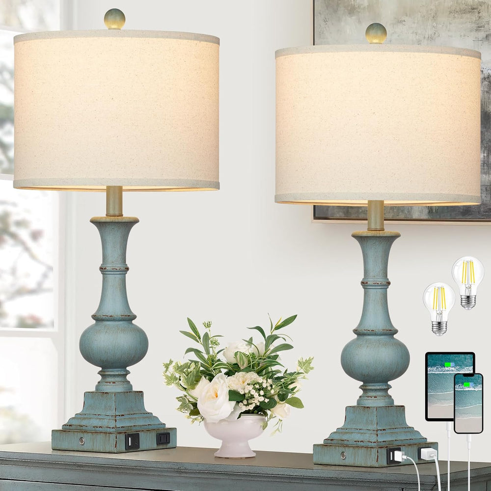 Farmhouse Table Lamps Set of 2, 26" Vintage Rustic Touch Control 3-Way D...