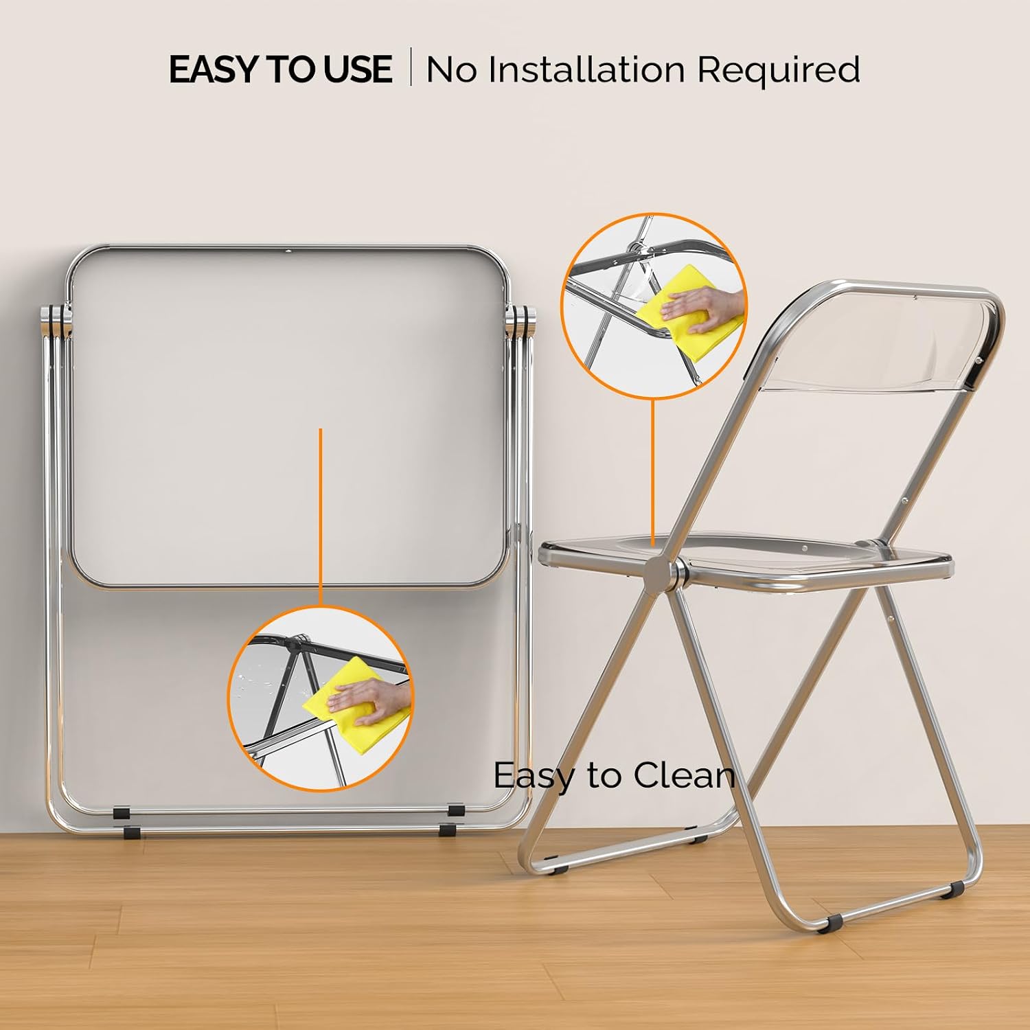 VINGLI Folding Acrylic Table and Chair Set Small TV Tray for Snack Dinner on Couch, Tiny Foldable Desk Writing Desk for Home Office for Small Spaces