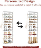 HOMEFORT 10-Tier Corner Shoe Tower - Double Rows, Slim Shoe Stand for 20 Pairs - Entryway, Hallway, Closet (White)