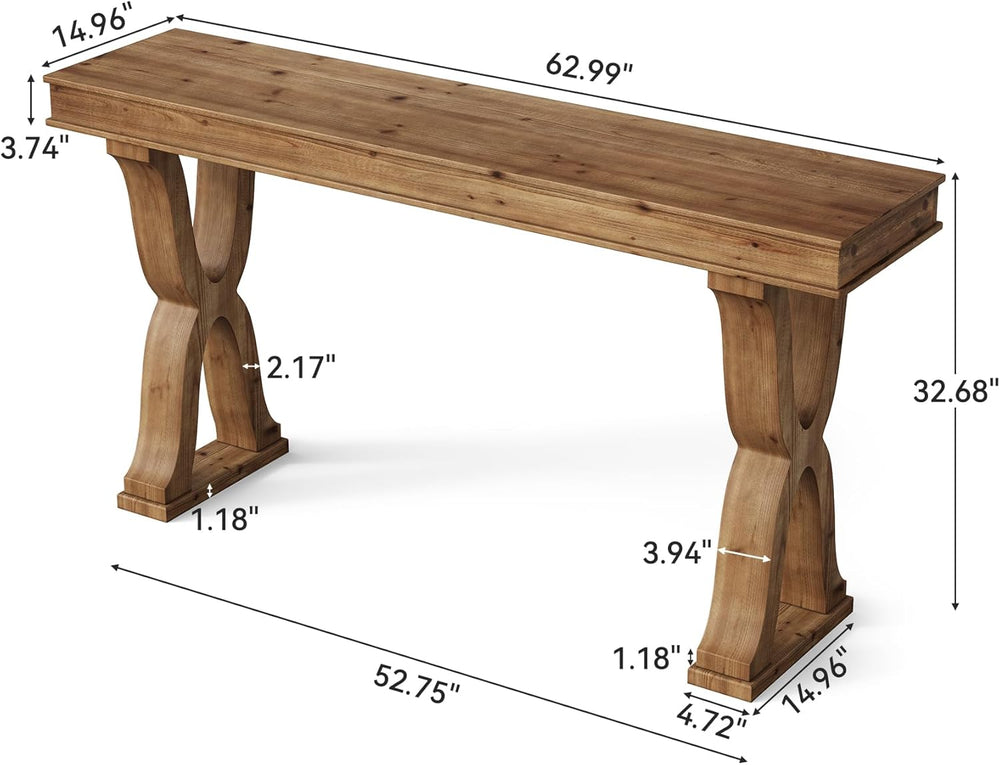 63-Inch Solid Wood Console Table, Farmhouse Entryway Table with X-Shaped Legs...