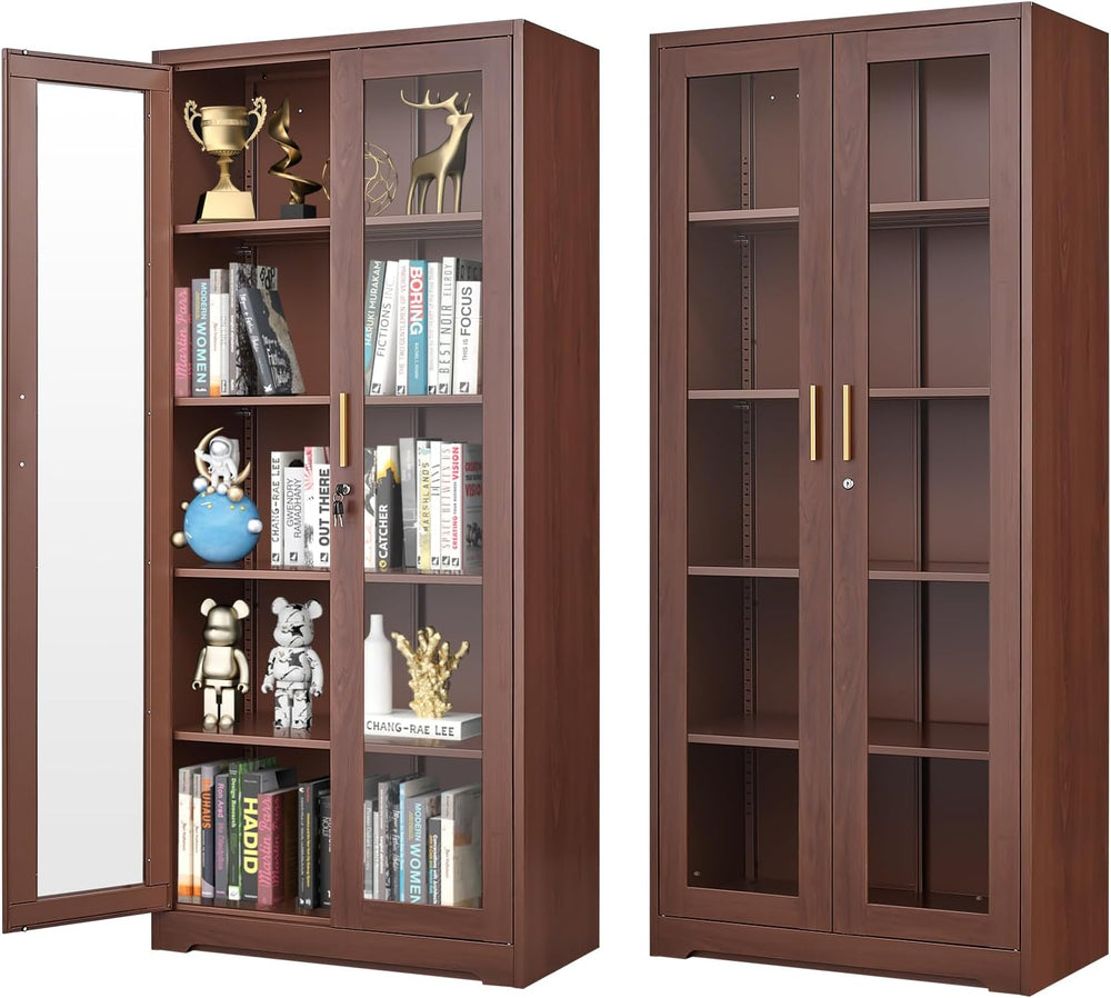 71" Display Cabinet, Metal Kitchen Storage Cabinet, Curio Display Case w...
