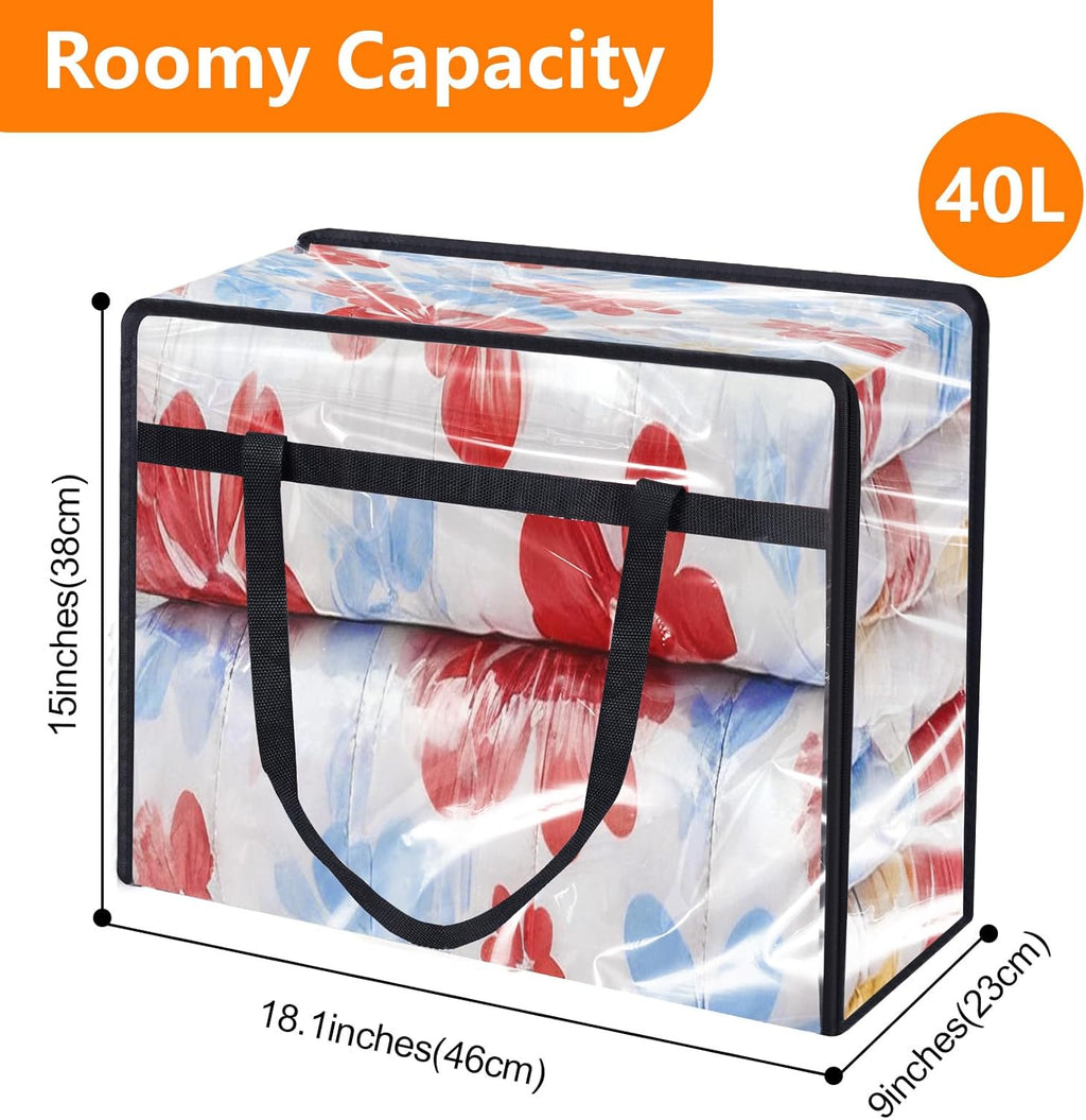 4 Pack Clear Clothes Storage Bags, Vinyl Blanket Storage Bag with Heavy-Duty Zipper, Foldable Moving Bags, Closet Organizers for Bedding, Comforter, Linens, Sweaters, Pillows, Toys (40L)