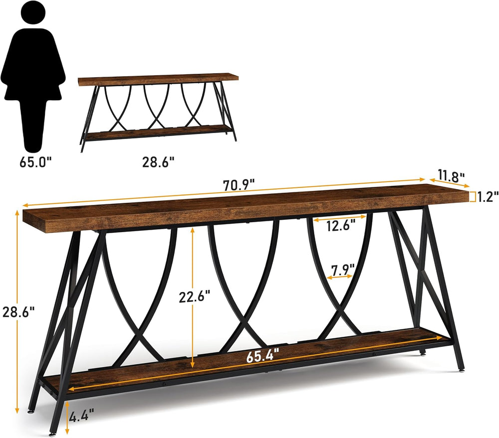 JUSTOGO Narrow Console Table for Entryway, Long Sofa Table, Rustic Brown | 70...