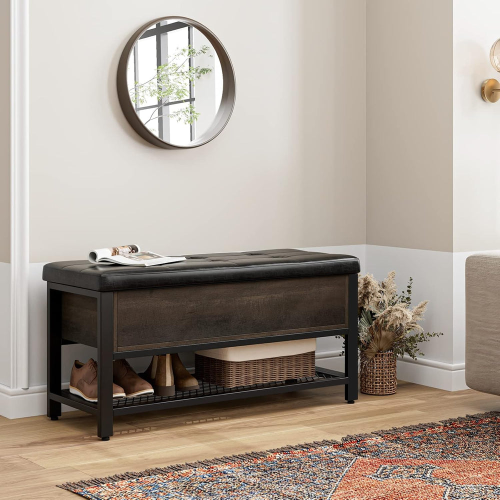 HOSTACK 40" W Storage Bench, Entryway Shoe Bench with Cushion, Dark Brow...