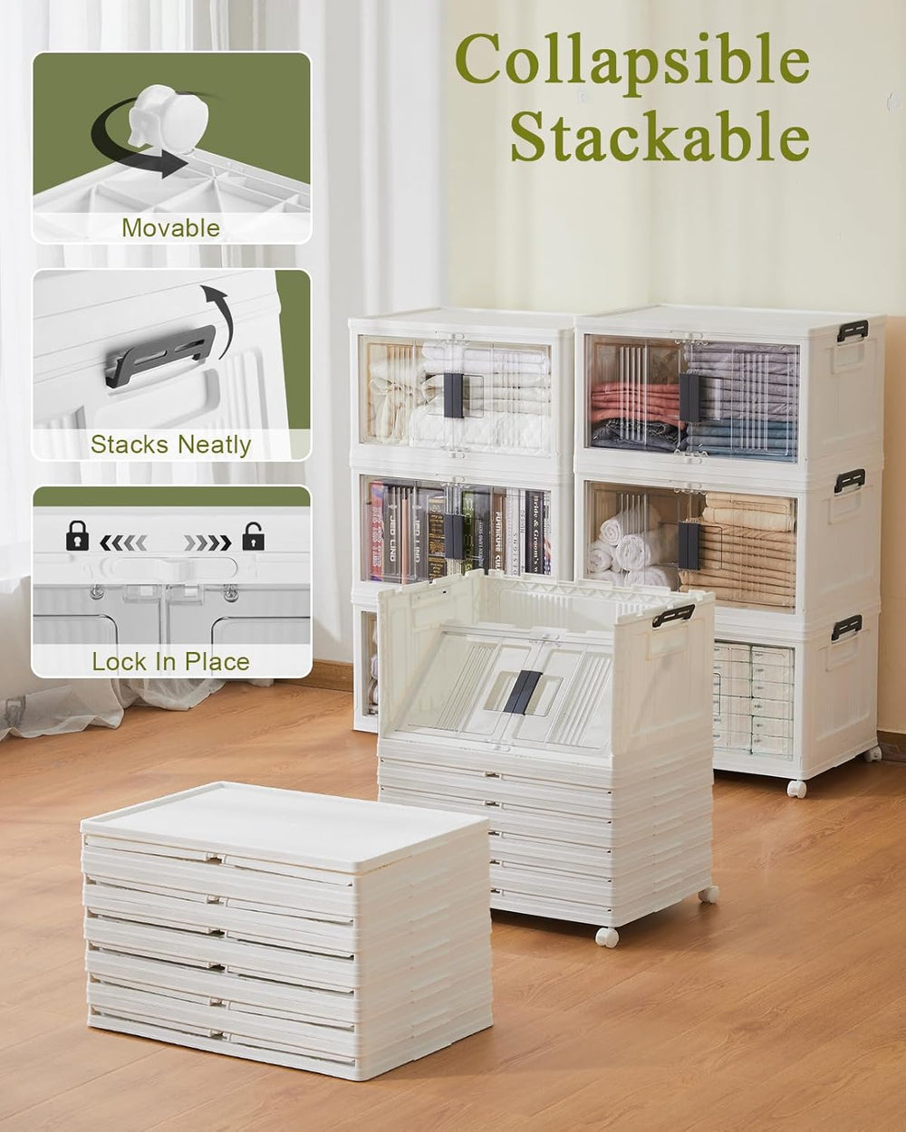 OlarHike 48QT Storage Bins with Lids for Home, Office, Closet, Dorm, 6 Pack