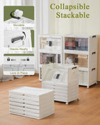 OlarHike 48QT Stackable Storage Bins with Lids - Folding Storage Boxes with Doors and Wheels, Collapsible Plastic Storage Organizer for Closets, Storage and Organization, 6 Pack Cubes