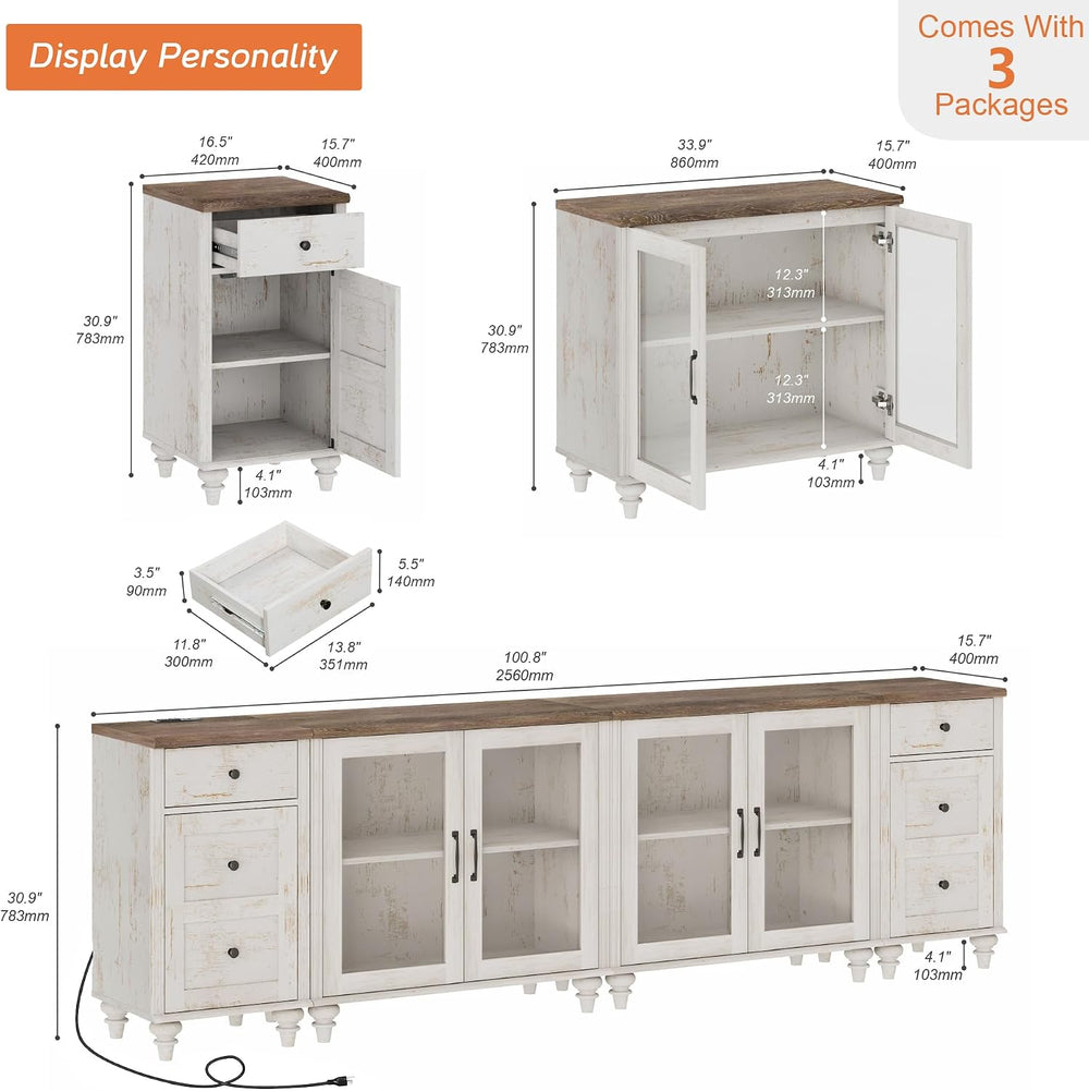 WAMPAT Sideboard Buffet Cabinets with 4-Glass Door, Kitchen Storage Cabinets ...