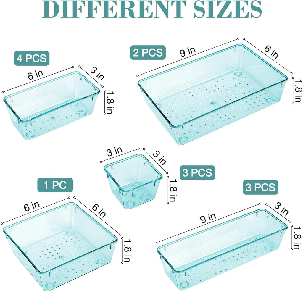 13 PCS Drawer Organizer Set, 5 Varied Size Bathroom and kitchen Drawer cabinet organizer Trays, Clear Storage Bins for Makeup, Jewelry, Utensils and Gadgets