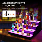 Dollate 4-Tier 16 Inch LED Liquor Bottle Display Shelf, Tabletop Wine Rack, 16 Colors, Adjustable Light for Home Bar, Party, Commercial Use