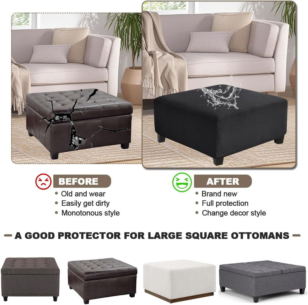 Levoberg Waterproof Square Ottoman Cover Large Square Folding Storage Ottoman...