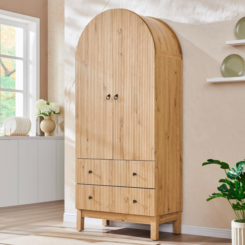 IFGET Fluted Arched Pantry Cabinet, 71" Tall Kitchen Storage Pantry Cabi...