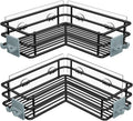Nieifi Adhesive Corner Shower Caddy Shelf Basket Rack with Hooks, Rust Proof Stainless Steel Bathroom Shelf Shampoo Holder No Drilling (Black)