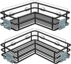 Nieifi Adhesive Corner Shower Caddy Shelf Basket Rack with Hooks, Rust Proof Stainless Steel Bathroom Shelf Shampoo Holder No Drilling (Black)