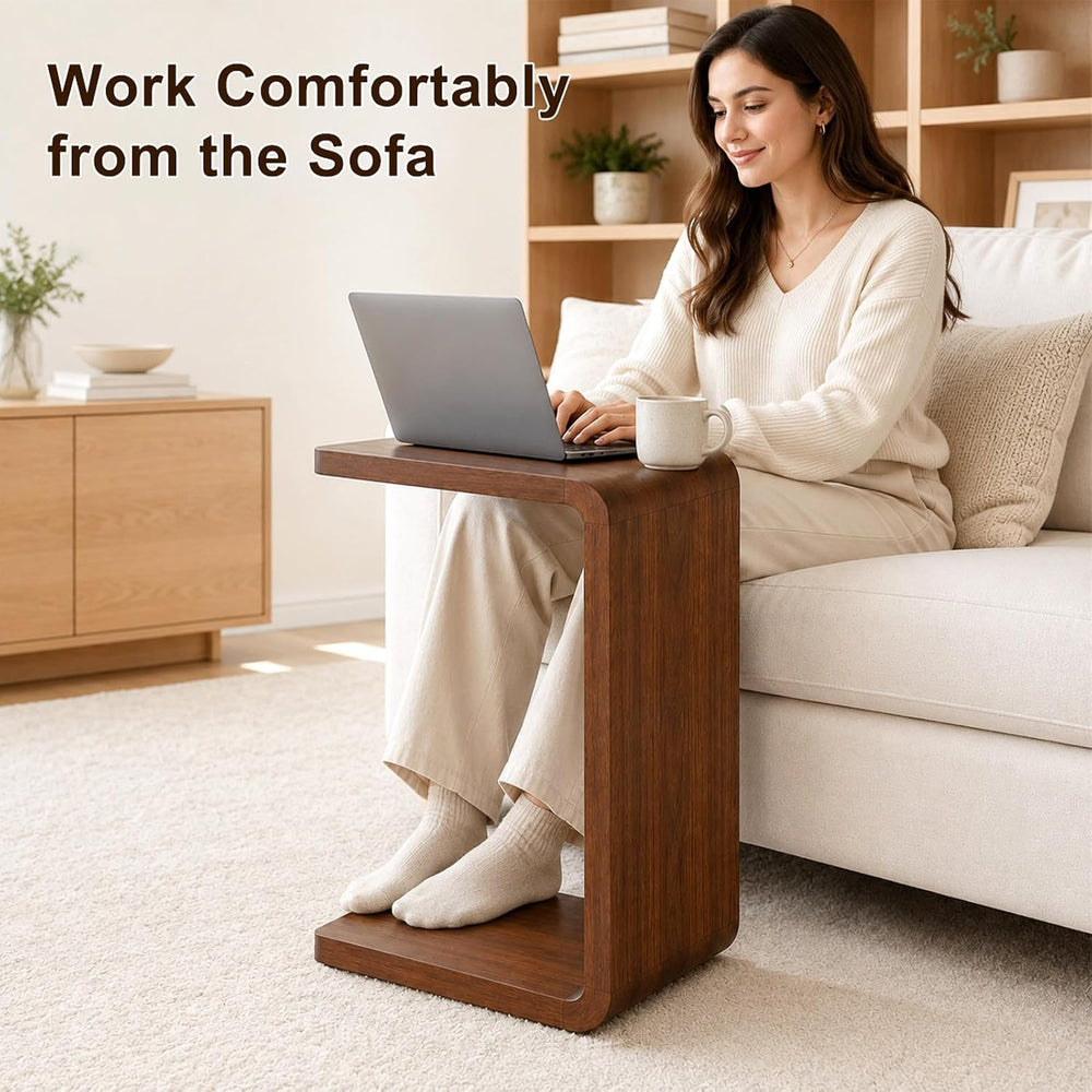 C Shaped End Table for Couch, Slide-Under Side Table for Couch for Living Roo...