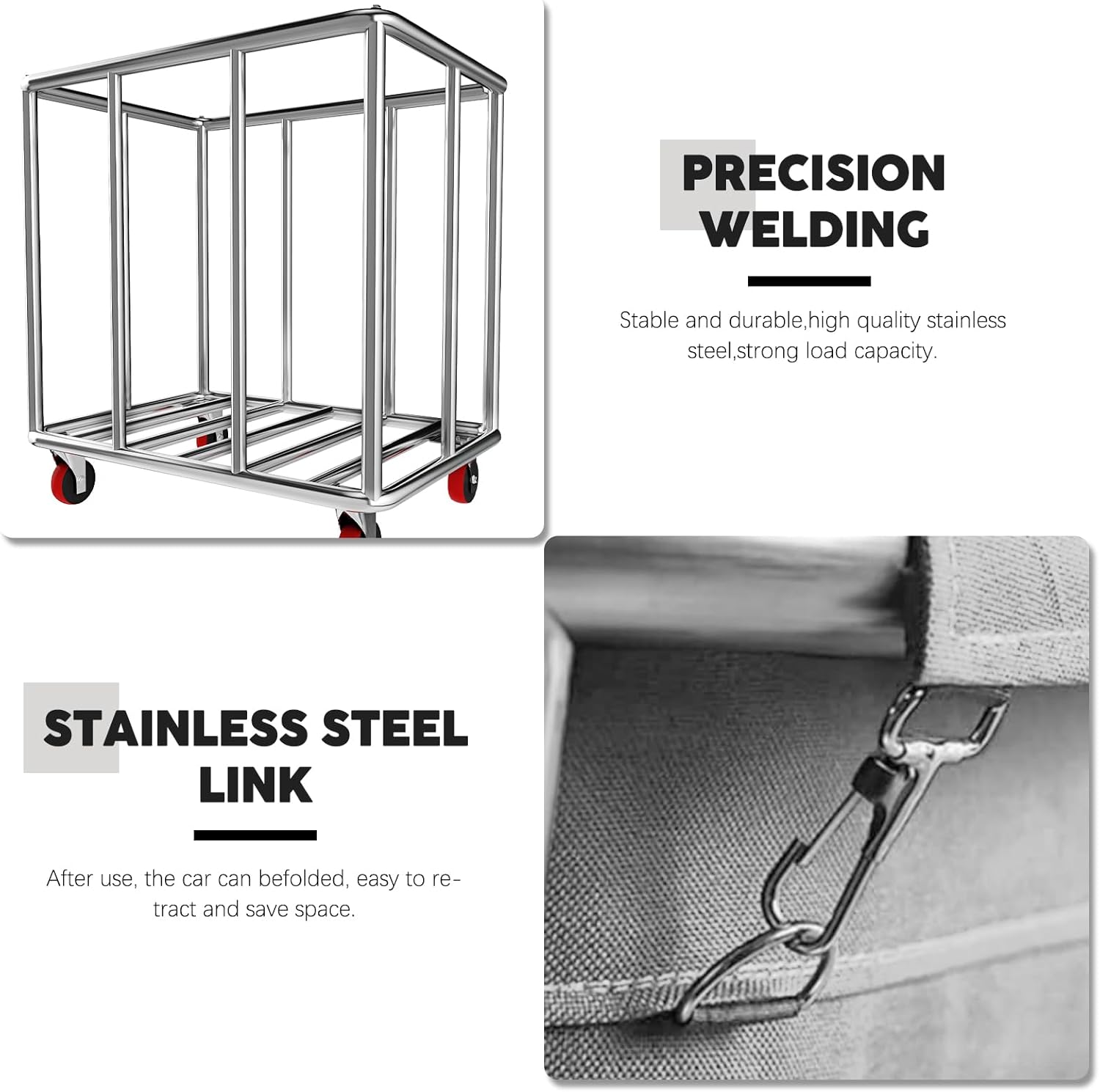 Commercial Laundry Cart on Wheels, 11.35 Bushels Large Roller with Removable Waterproof Canvas Lined Basket, Heavy Duty Stainless Steel for Hotels and Hospitals