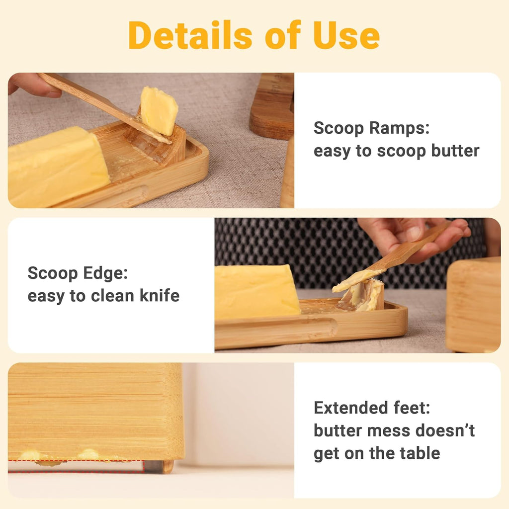 Bamboo Butter Dish with Lid for Countertop Butter Container for Fridge Magnetic Butter Holder with Knife for East and West Coast Butter By beardo decor