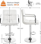 Yaheetech Bart Stools Set of 4, PU Leather Adjustable Barstools with Armrest, Counter Height Stool Chairs with Thickened Seat Cushion for Kitchen Island, White