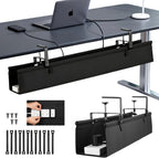 Oxford Cloth Under Desk Cable Management Tray,No-Drill 36" Desk Cable Management Organizer with Clip/Screw Installation,Fabric Cable Management for Home,Office & Gaming Computer(Black)