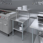 Stainless Steel Work Table with Wide Single Tier Overshelf | Metal Kitchen Prep Table & Shelving Combo (30" x 30" Work Table + 12" Overshelf)