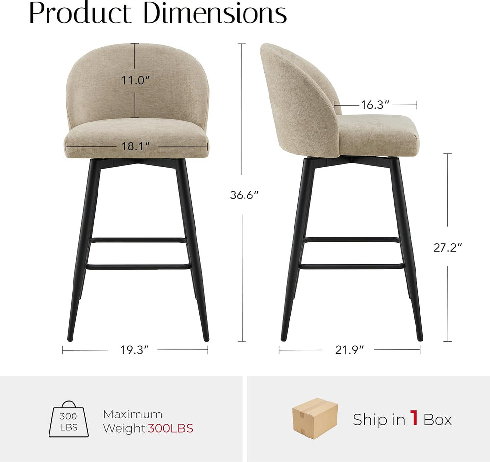 Zerel's Home 26" Counter Height Bar Stool Set of 2,Linen Fabric Upho...