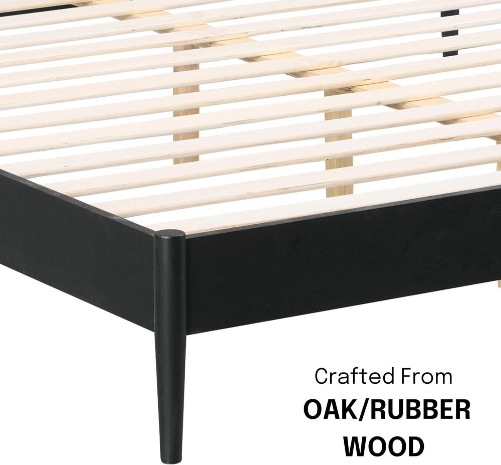 NTC Lupin Wooden Bed Frame with Headboard and Natural Rattan, Solid Oak Found...