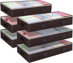 Budding Joy 6 Pack 90L Under bed Storage Containers Organizer Large Capacity Underbed Clothes Storage Bins Organization and Storage Bedroom Foldable Storage Bags with Clear Window Brown