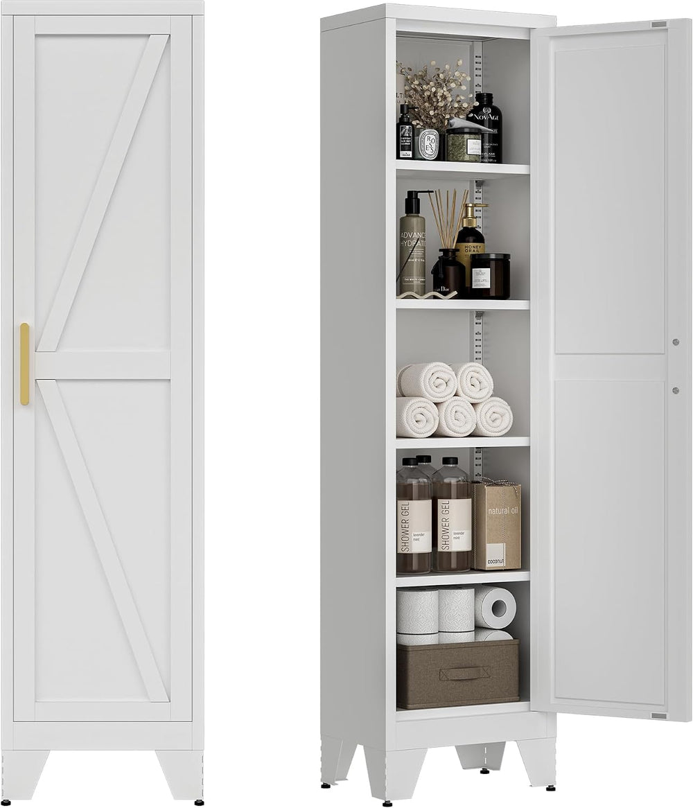 LCAOPC 67" Tall Narrow Bathroom Metal Storage Cabinet with 4 Adjustable ...