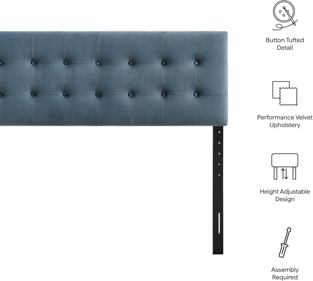 Modway Emily King Size Performance Velvet Headboard in Cadet Blue - Stain-Res...