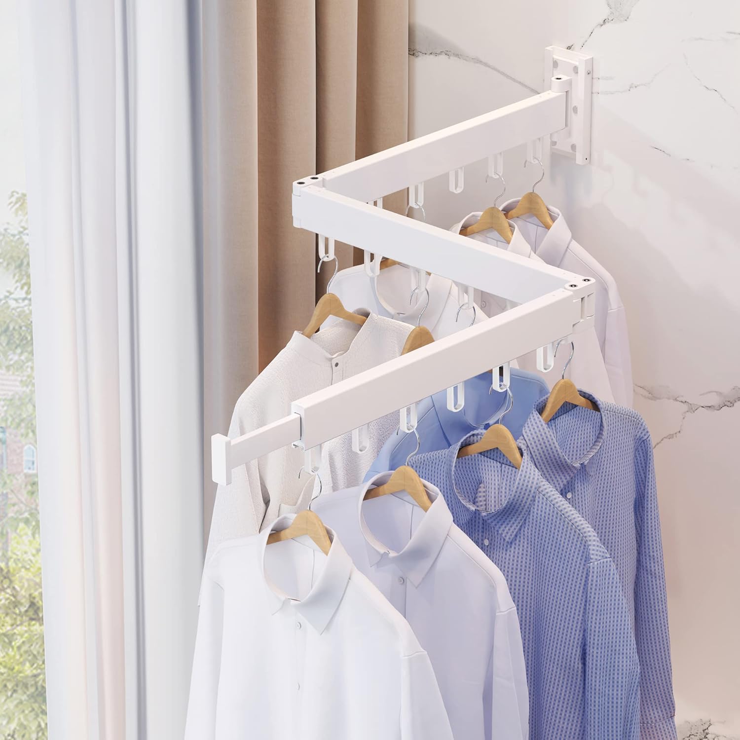 Clothes Drying Rack,Laundry Drying Rack,Clothes Rack Wall Mount,Wall Mounted Clothes Hanger Rack,Laundry Rack Folding,Retractable Clothing Rack,Collapsible Clothes Hanging Rack(Loop,White)