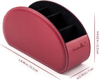 Remote Control Holders Organizer Box with 5 Compartment PU Leather Multi-functional Office Desk Storage Caddy Store Tv Remote for Media Player,Brush,Pencil,Glassees&Office Supplies (Wine Red)