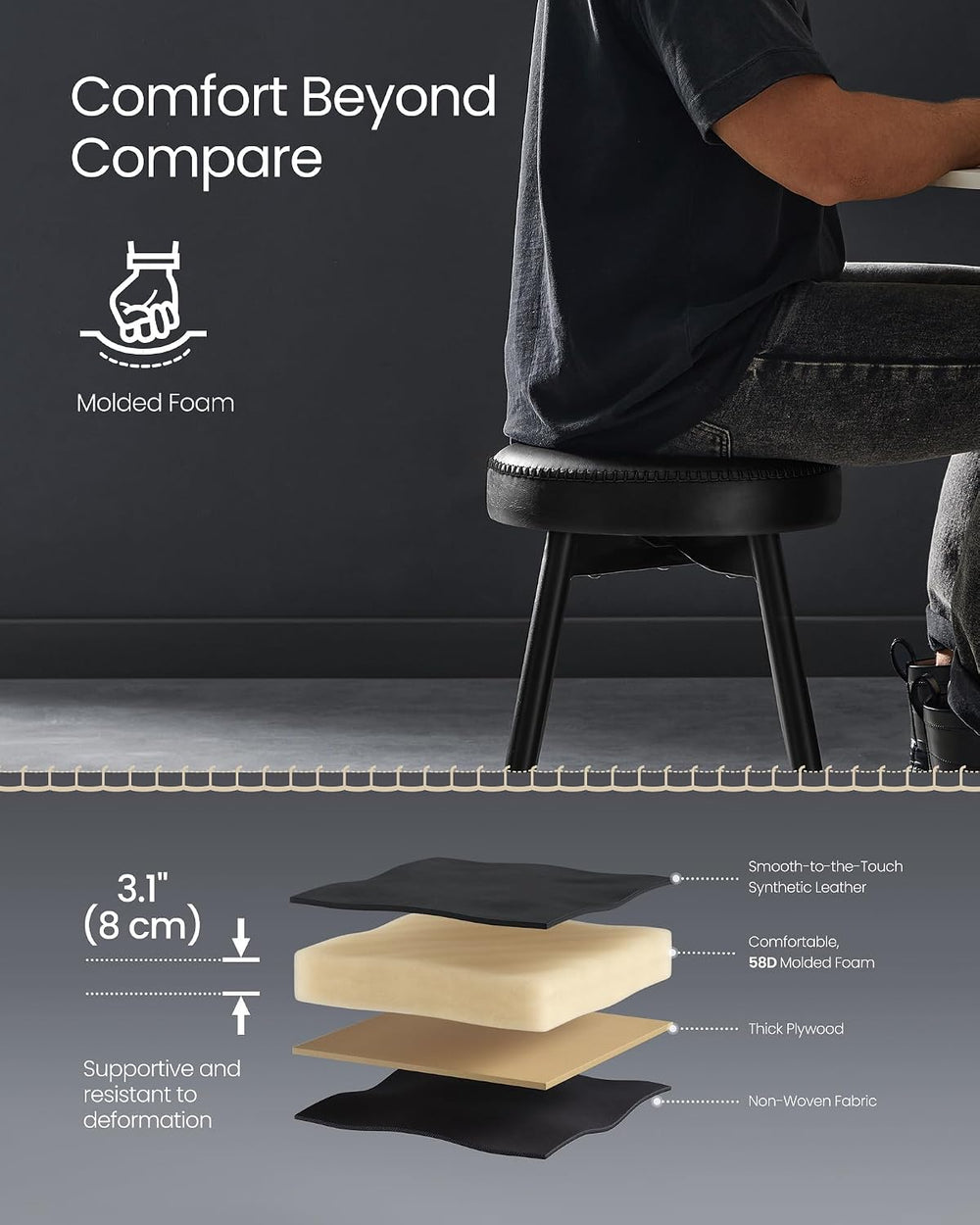 VASAGLE Dining Chairs Stools Set of 2, Upholstered, PU Leather